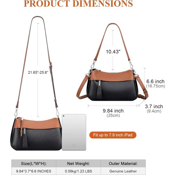 Genuine Leather Black Brown Crossbody Bag Women Small Hobo Shoulder Purse Straps - Picture 6 of 8